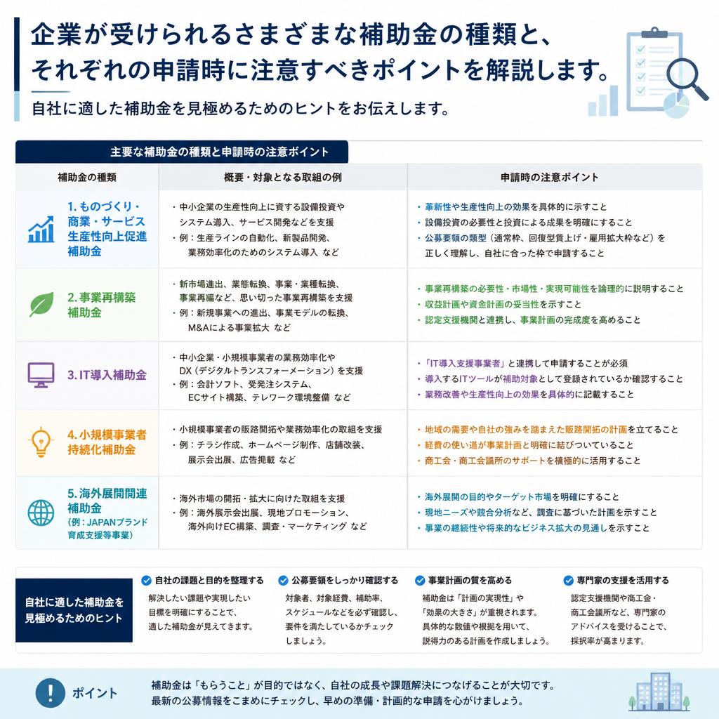 補助金の種類と申請ポイント